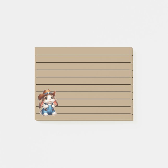 Bunny in Cowboy Outfit with Hat and Overalls Post-it Notes (Front)