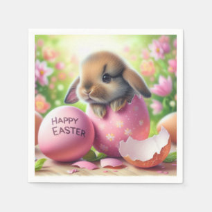 Bunny in Easter Egg with Flowers Napkin
