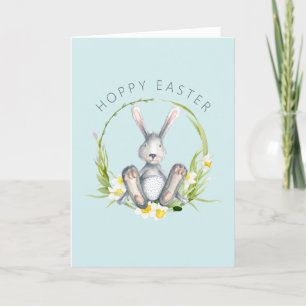 Bunny in Floral Wreath Cute Easter Greeting Holiday Card
