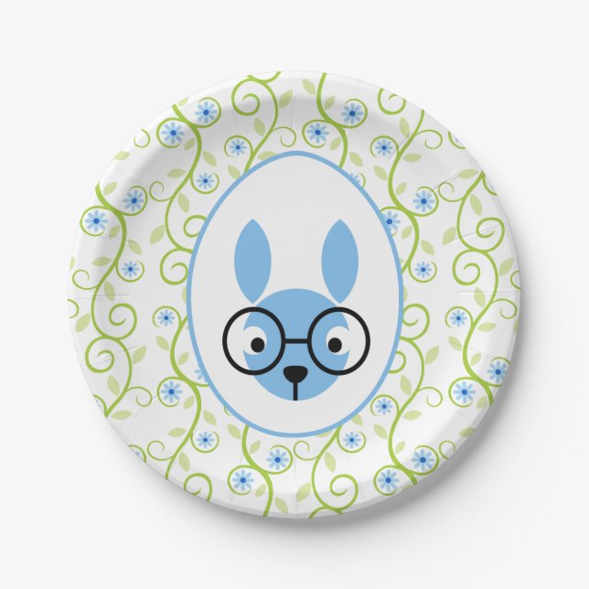 Bunny in Glasses Spring Floral Paper Plate (Front)
