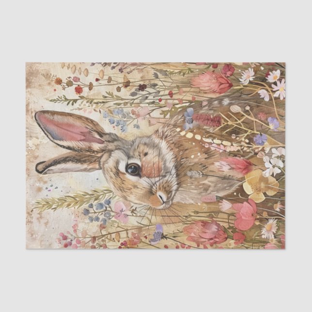 BUNNY IN MEADOW DECOUPAGE TISSUE PAPER (Front)