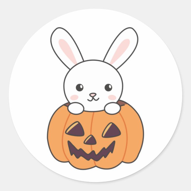 Bunny In Pumpkin Cute Bunnies Happy Halloween Classic Round Sticker (Front)