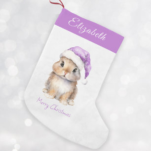 Bunny in Purple Santa's Hat Personalized  Small Christmas Stocking