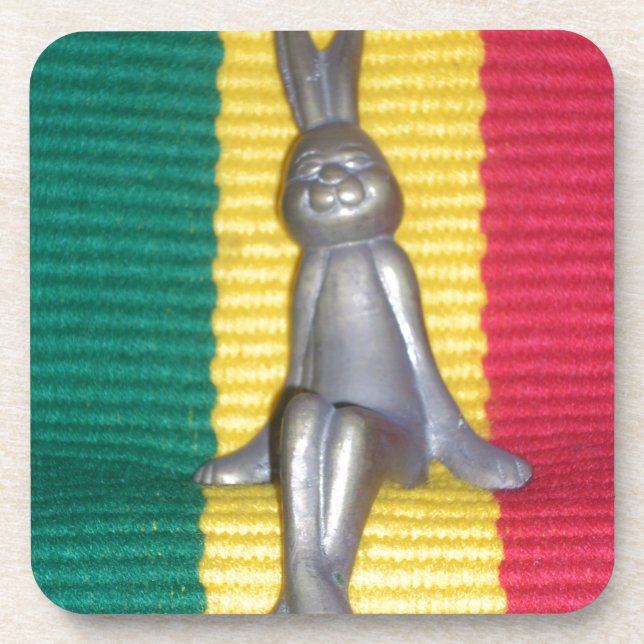 Bunny in Rasta Colors: A Touch of Groovy Art Print Coaster (Front)