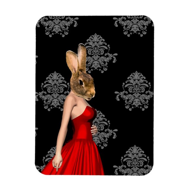 Bunny in red dress magnet (Vertical)
