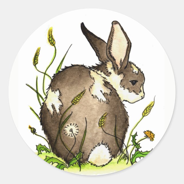 Bunny in the dandelions classic round sticker (Front)