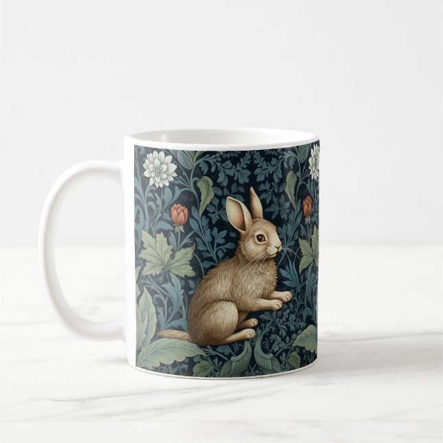 Bunny in the forest art nouveau coffee mug (Left)