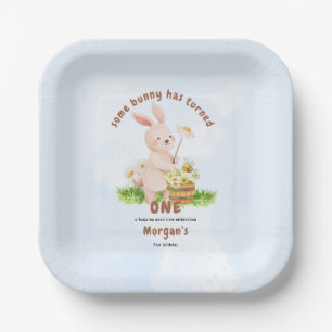 Bunny Is Turning One Cute Baby Rabbit 1st Birthday Paper Plate