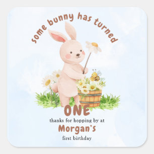 Bunny Is Turning One Cute Baby Rabbit 1st Birthday Square Sticker