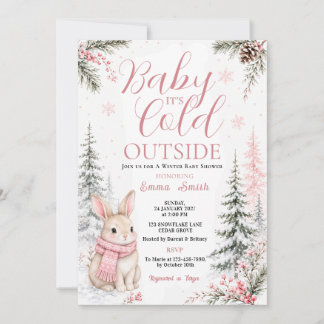 Bunny It’s Cold Outside Winter Baby Shower Pink Invitation