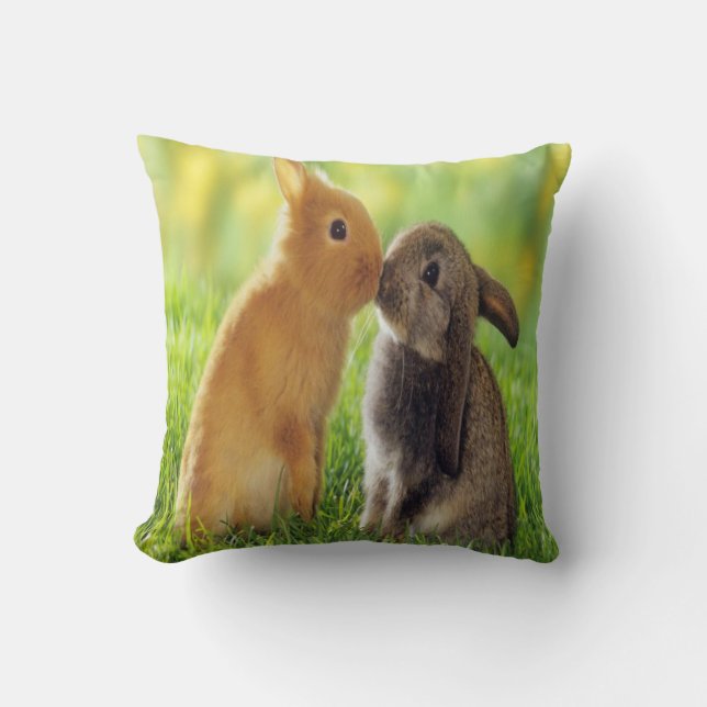 bunny kiss throw pillow (Front)