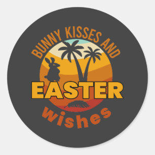 Bunny kisses and Easter wishes, Happy Easter Day Classic Round Sticker