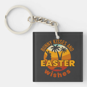 Bunny kisses and Easter wishes, Happy Easter Day Keychain
