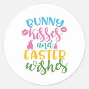 Bunny kisses and Easter wishes Holiday Classic Round Sticker
