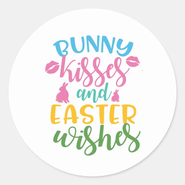 Bunny kisses and Easter wishes Holiday Classic Round Sticker (Front)