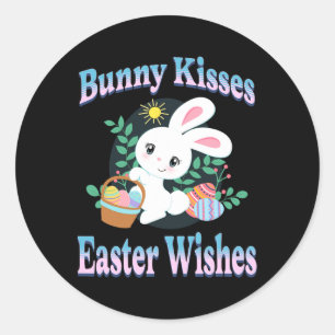 Bunny Kisses Easter Wishes Cute Easter Bunny Eggs Classic Round Sticker