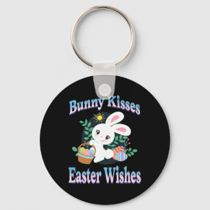 Bunny Kisses Easter Wishes Cute Easter Bunny Eggs  Keychain