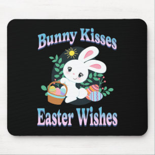Bunny Kisses Easter Wishes Cute Easter Bunny Eggs  Mouse Pad