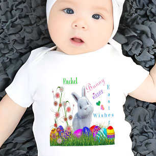 Bunny Kisses Easter Wishes Personalized Baby Name Bodysuit