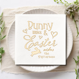 Bunny Kisses Easter Wishes Personalized Name  Foil Napkins