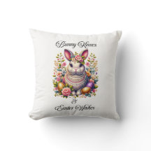 Bunny Kisses & Easter Wishes Throw Pillow 