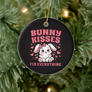 Bunny Kisses Fix Everything - Cute Bunny Design Ceramic Ornament