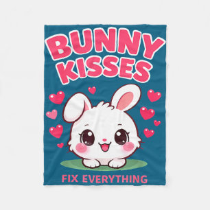 Bunny kisses fix everything cute bunny design  fleece blanket