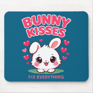 Bunny kisses fix everything cute bunny design mouse pad