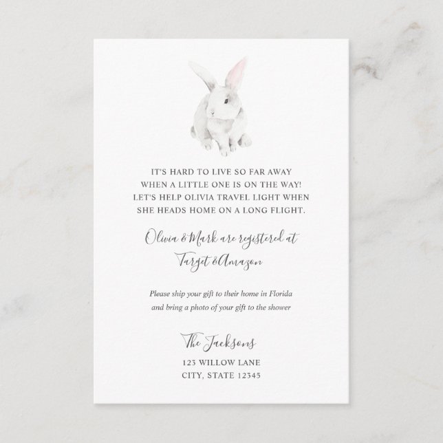 Bunny Long distance baby shower insert (Front)