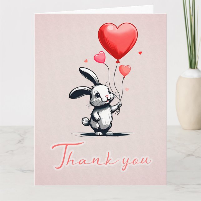 Bunny Love Ballons Carte de remerciements (Devant)