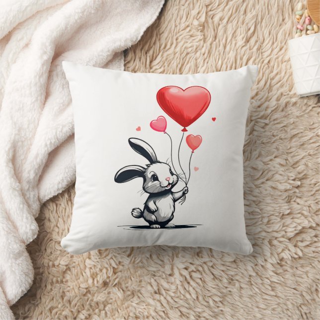 Bunny Love Balloons  Throw Pillow (Blanket)