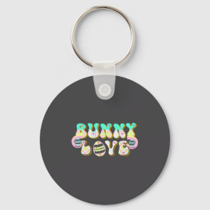 Bunny Love Buffalo Plaid Retro Groovy Easter Day Keychain