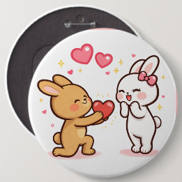 Bunny Love Heart Gift Cute Cartoon Design 6 Inch Round Button