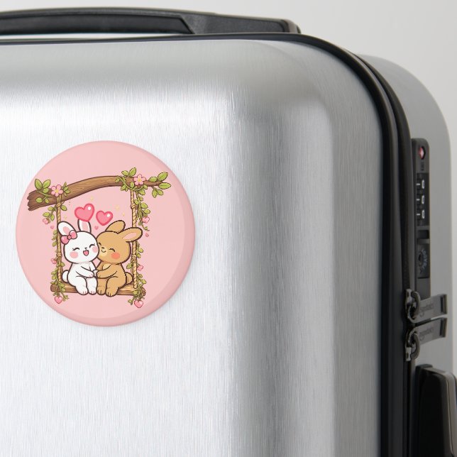 Bunny Love Series — Cute Romantic Rabbit Art Magnet (In Situ (Luggage))