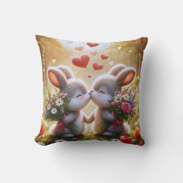Bunny Love Throw Pillow (Front)