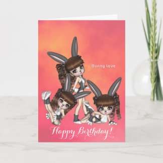Bunny Love Triplets Birthday Card