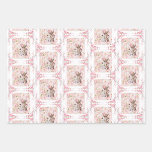 Bunny Love with pink roses Wrapping Paper Sheet