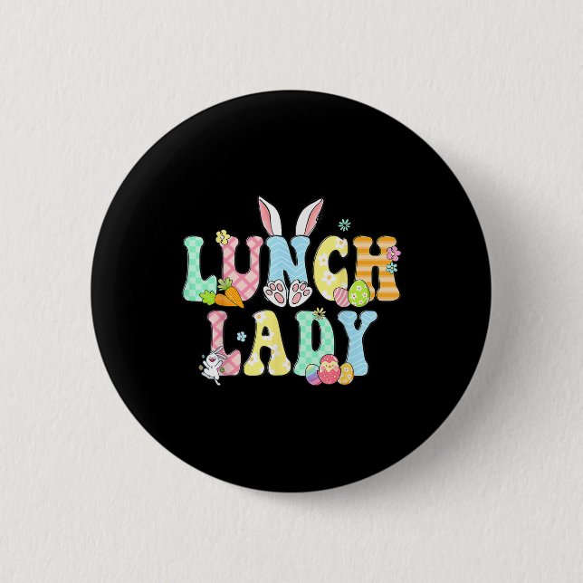 Bunny Lunch Lady Funny Egg Easter Day Floral  2 Inch Round Button (Front)