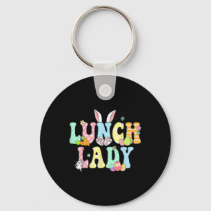 Bunny Lunch Lady Funny Egg Easter Day Floral Keychain