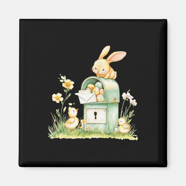 Bunny Mailbox Delivering With Eggs  Magnet (Front)