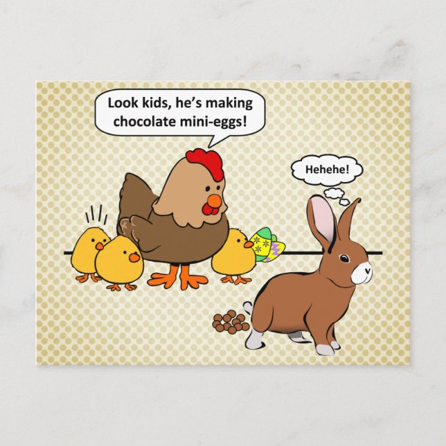 Bunny makes chocolate poop funny cartoon Brown Postcard (Front)