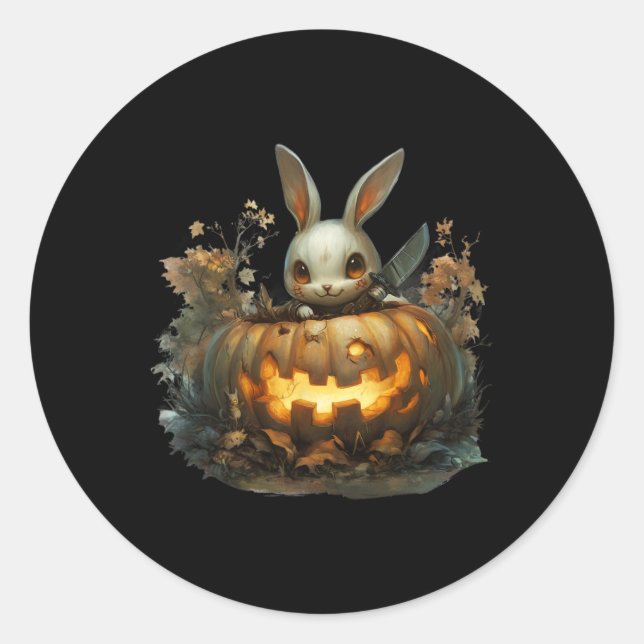 Bunny Mayhem Creepy Halloween Bunny Pumpkin  Classic Round Sticker (Front)