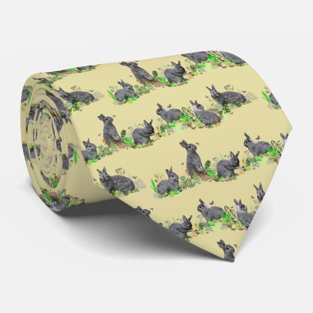 Bunny Meadow Tie Double Sided Print (Yellow) (Rolled)