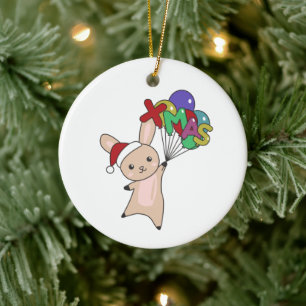 Bunny Merry Christmas Winter Animals Rabbit Ceramic Ornament