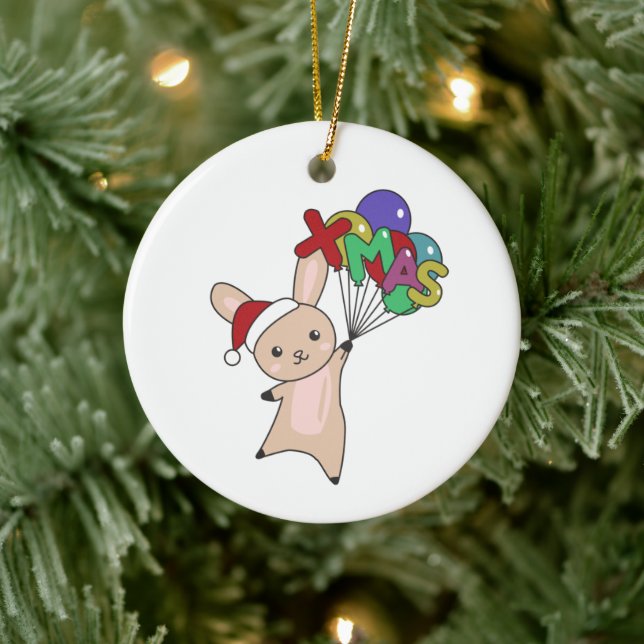 Bunny Merry Christmas Winter Animals Rabbit Ceramic Ornament (Tree)