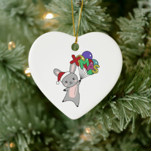 Bunny Merry Christmas Winter Animals Rabbit Ceramic Ornament
