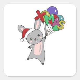 Bunny Merry Christmas Winter Animals Rabbit Square Sticker