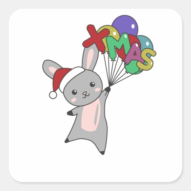 Bunny Merry Christmas Winter Animals Rabbit Square Sticker (Front)