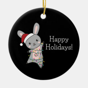 Bunny Merry Christmas Winter Animals Rabbits Ceramic Ornament