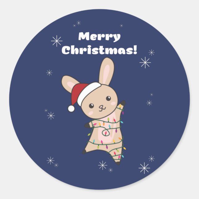 Bunny Merry Christmas Winter Animals Rabbits Class Classic Round Sticker (Front)